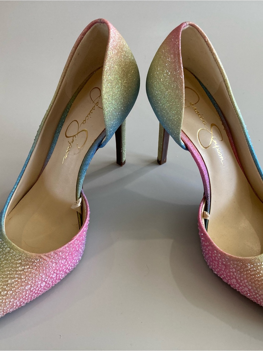 Jessica Simpson Multicolor Pastel Ombre Crystal Pointed-Toe Heels - Picture 4 of 8